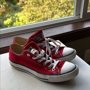 Converse Red and White Athletic Shoes with Canvas Upper